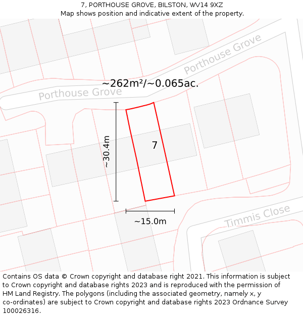 7, PORTHOUSE GROVE, BILSTON, WV14 9XZ: Plot and title map
