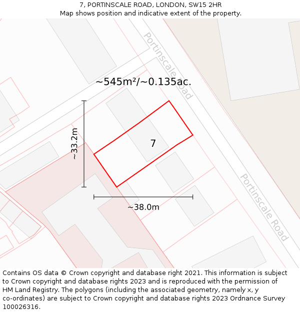 7, PORTINSCALE ROAD, LONDON, SW15 2HR: Plot and title map