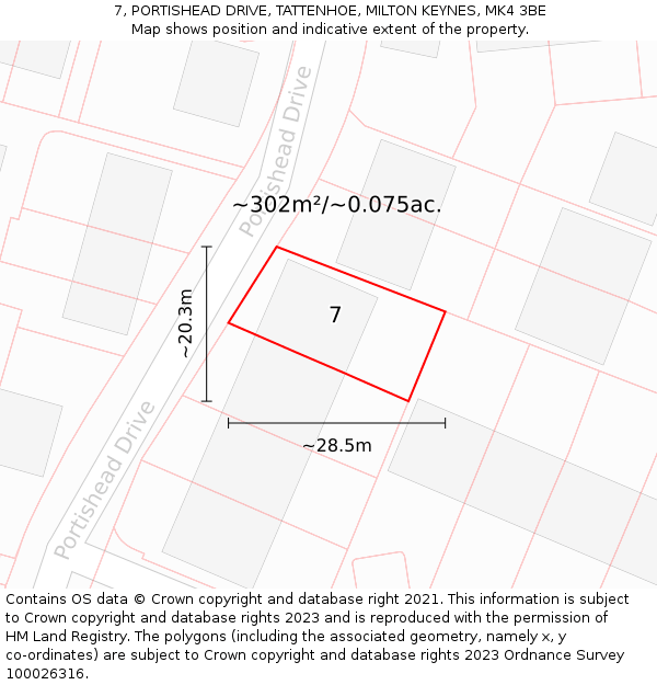 7, PORTISHEAD DRIVE, TATTENHOE, MILTON KEYNES, MK4 3BE: Plot and title map