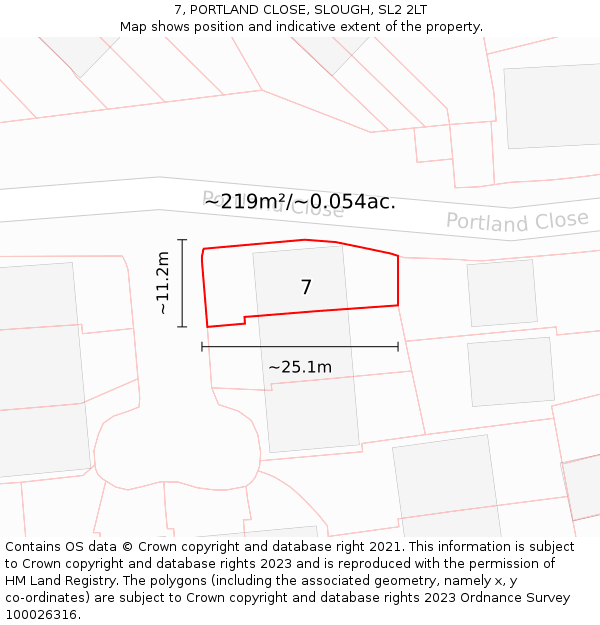 7, PORTLAND CLOSE, SLOUGH, SL2 2LT: Plot and title map