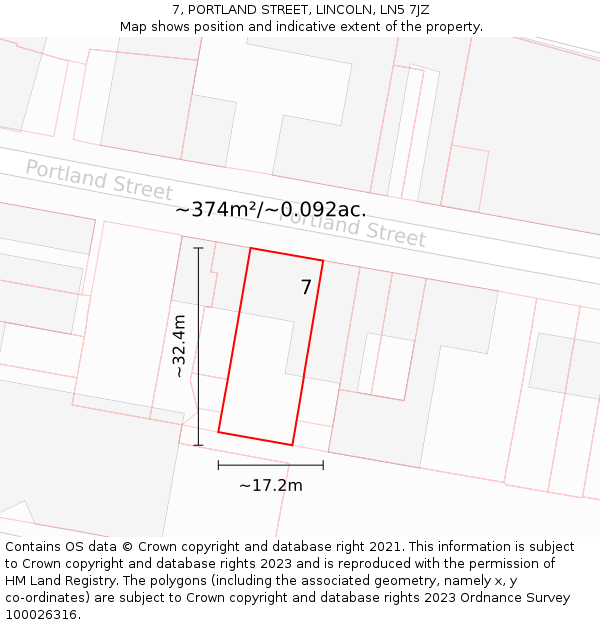 7, PORTLAND STREET, LINCOLN, LN5 7JZ: Plot and title map