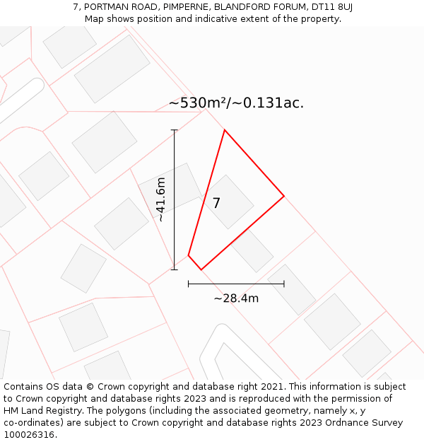 7, PORTMAN ROAD, PIMPERNE, BLANDFORD FORUM, DT11 8UJ: Plot and title map