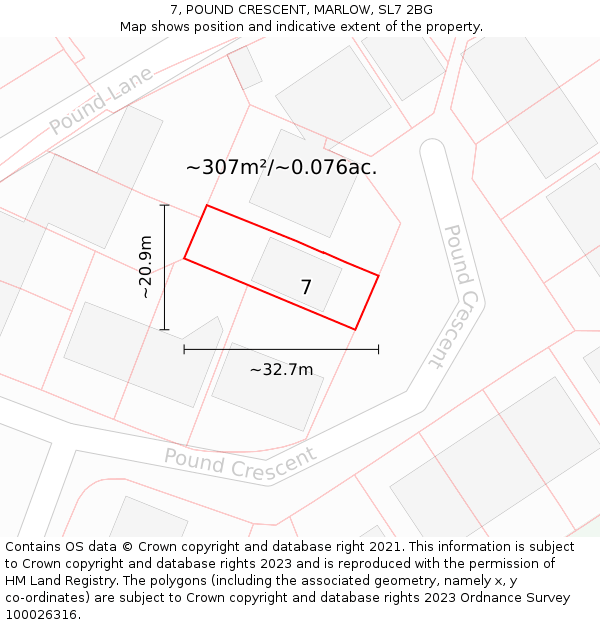 7, POUND CRESCENT, MARLOW, SL7 2BG: Plot and title map