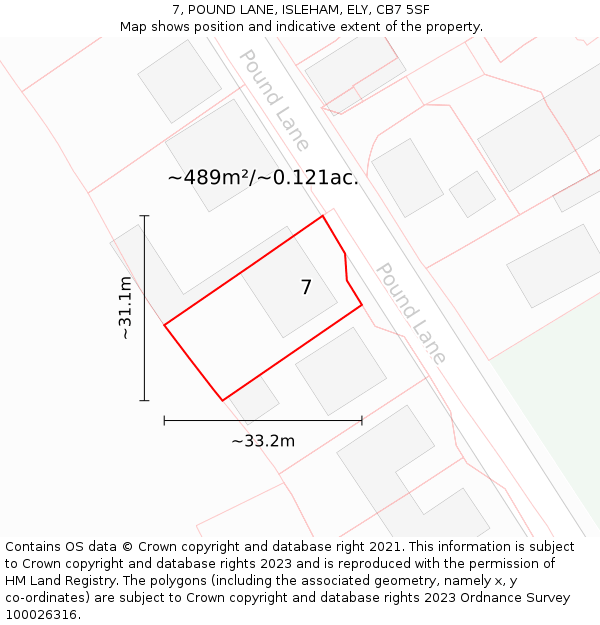 7, POUND LANE, ISLEHAM, ELY, CB7 5SF: Plot and title map