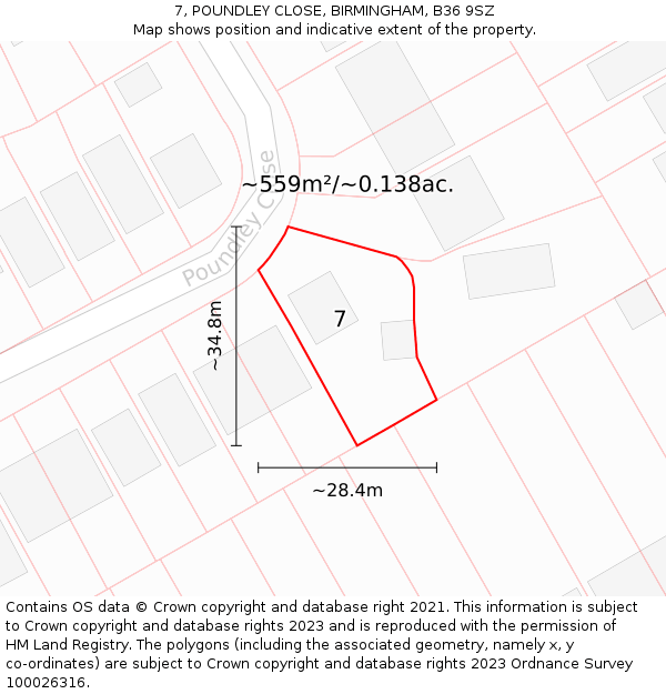 7, POUNDLEY CLOSE, BIRMINGHAM, B36 9SZ: Plot and title map