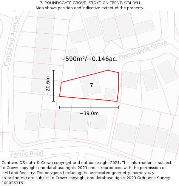 7, POUNDSGATE GROVE, STOKE-ON-TRENT, ST4 8YH: Plot and title map