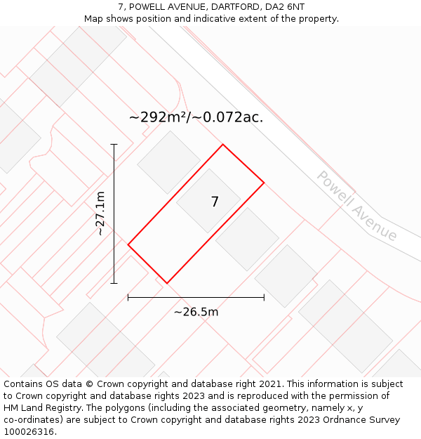 7, POWELL AVENUE, DARTFORD, DA2 6NT: Plot and title map