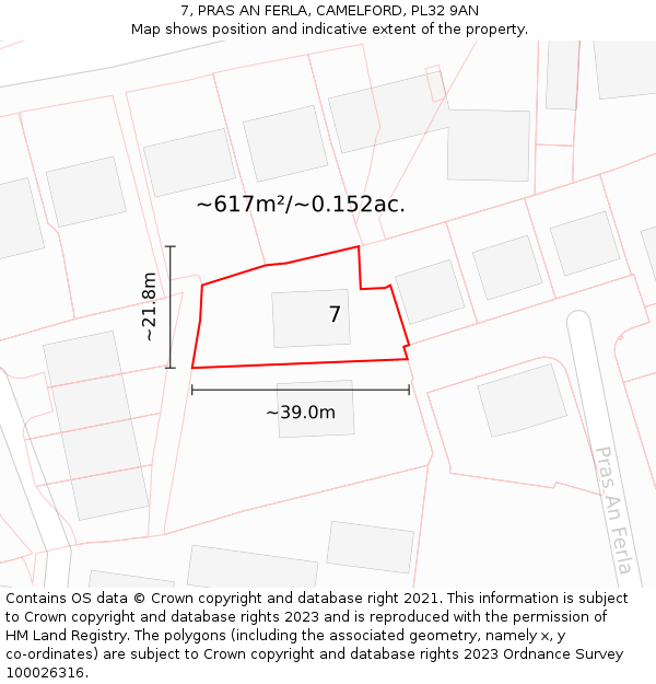 7, PRAS AN FERLA, CAMELFORD, PL32 9AN: Plot and title map