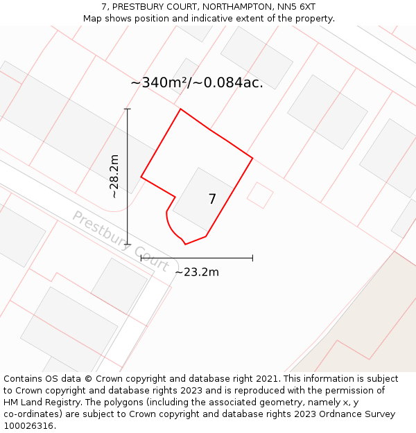 7, PRESTBURY COURT, NORTHAMPTON, NN5 6XT: Plot and title map