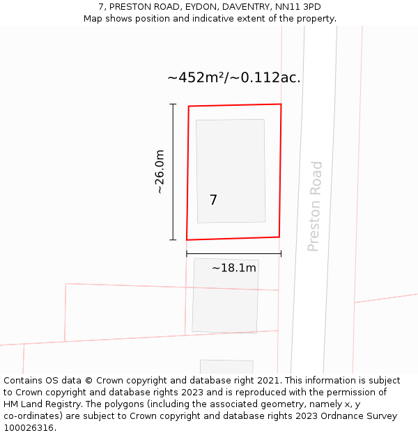 7, PRESTON ROAD, EYDON, DAVENTRY, NN11 3PD: Plot and title map