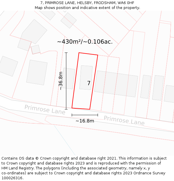 7, PRIMROSE LANE, HELSBY, FRODSHAM, WA6 0HF: Plot and title map