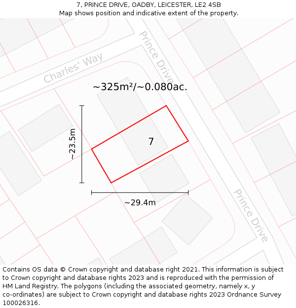 7, PRINCE DRIVE, OADBY, LEICESTER, LE2 4SB: Plot and title map