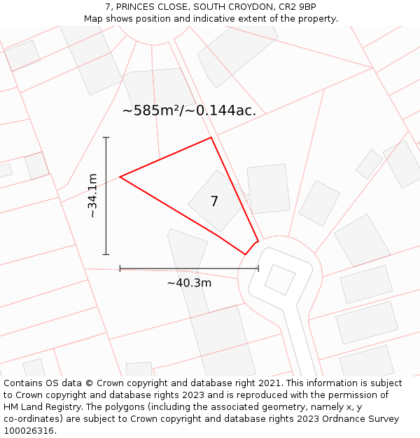 7, PRINCES CLOSE, SOUTH CROYDON, CR2 9BP: Plot and title map