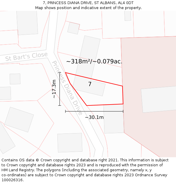 7, PRINCESS DIANA DRIVE, ST ALBANS, AL4 0DT: Plot and title map