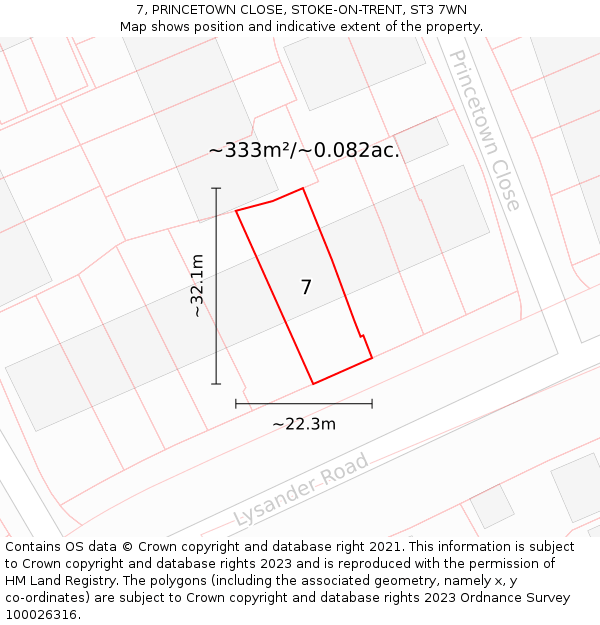 7, PRINCETOWN CLOSE, STOKE-ON-TRENT, ST3 7WN: Plot and title map