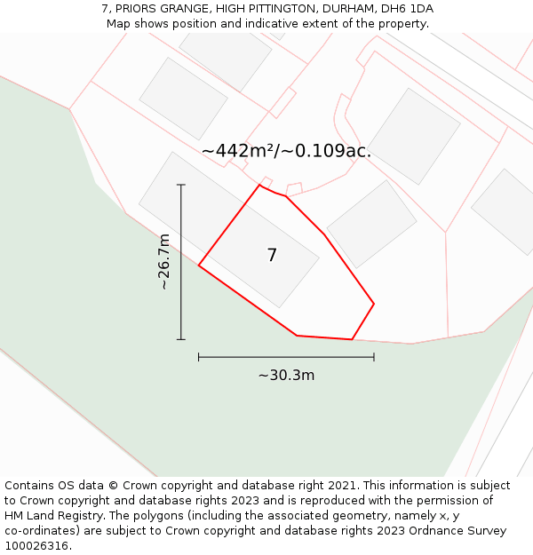7, PRIORS GRANGE, HIGH PITTINGTON, DURHAM, DH6 1DA: Plot and title map