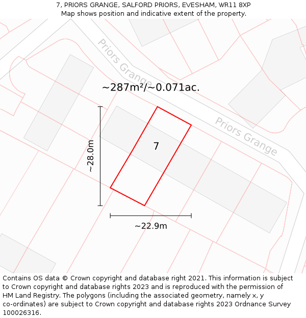 7, PRIORS GRANGE, SALFORD PRIORS, EVESHAM, WR11 8XP: Plot and title map