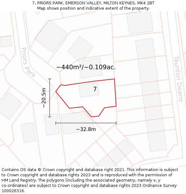 7, PRIORS PARK, EMERSON VALLEY, MILTON KEYNES, MK4 2BT: Plot and title map