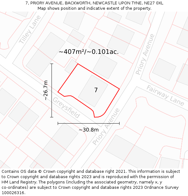 7, PRIORY AVENUE, BACKWORTH, NEWCASTLE UPON TYNE, NE27 0XL: Plot and title map