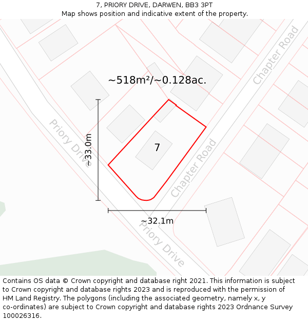 7, PRIORY DRIVE, DARWEN, BB3 3PT: Plot and title map