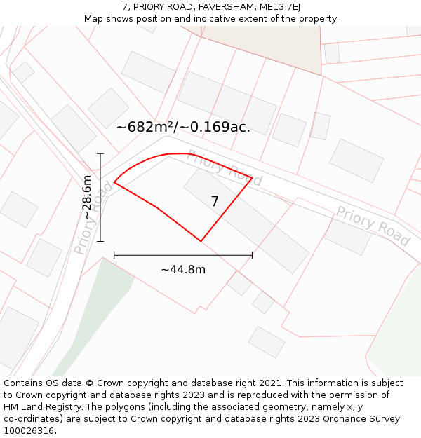 7, PRIORY ROAD, FAVERSHAM, ME13 7EJ: Plot and title map