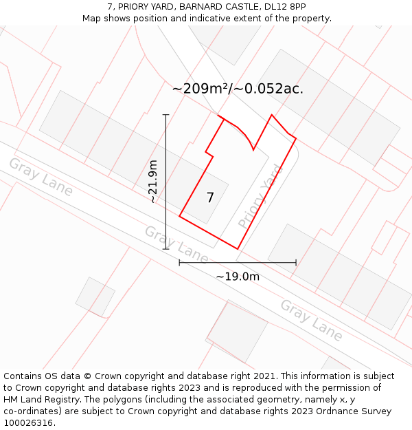 7, PRIORY YARD, BARNARD CASTLE, DL12 8PP: Plot and title map