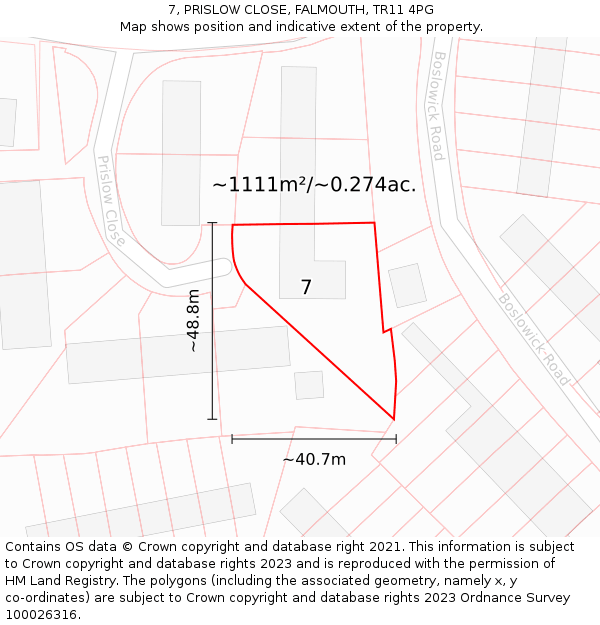 7, PRISLOW CLOSE, FALMOUTH, TR11 4PG: Plot and title map