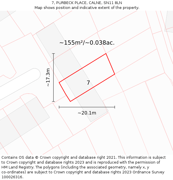 7, PURBECK PLACE, CALNE, SN11 8LN: Plot and title map