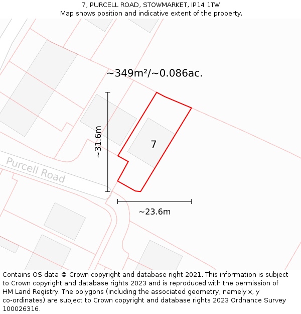 7, PURCELL ROAD, STOWMARKET, IP14 1TW: Plot and title map