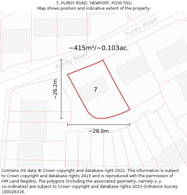 7, PURDY ROAD, NEWPORT, PO30 5SU: Plot and title map