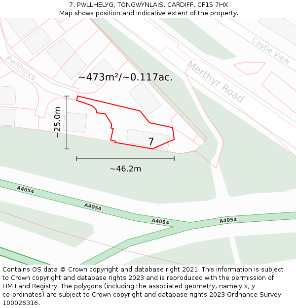 7, PWLLHELYG, TONGWYNLAIS, CARDIFF, CF15 7HX: Plot and title map