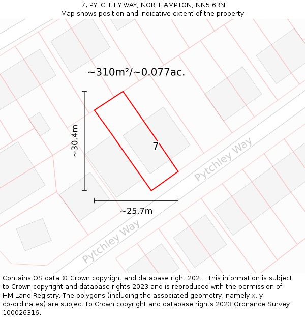 7, PYTCHLEY WAY, NORTHAMPTON, NN5 6RN: Plot and title map