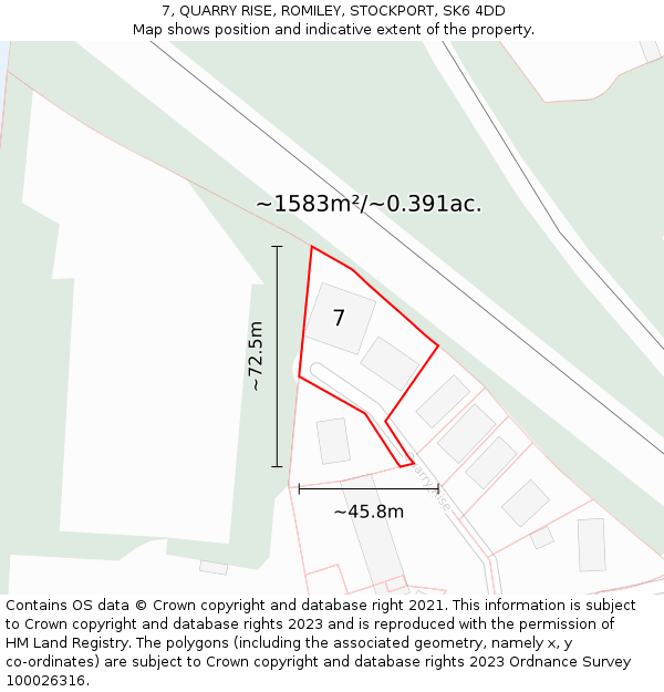 7, QUARRY RISE, ROMILEY, STOCKPORT, SK6 4DD: Plot and title map