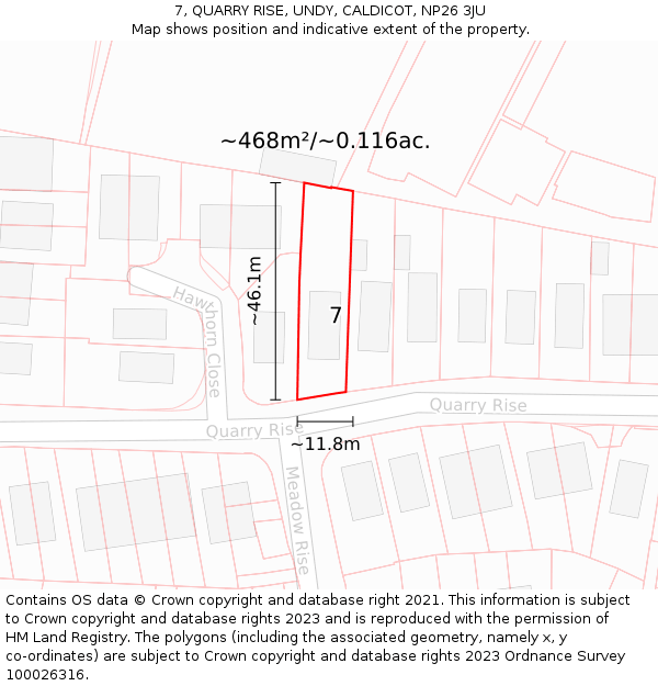 7, QUARRY RISE, UNDY, CALDICOT, NP26 3JU: Plot and title map