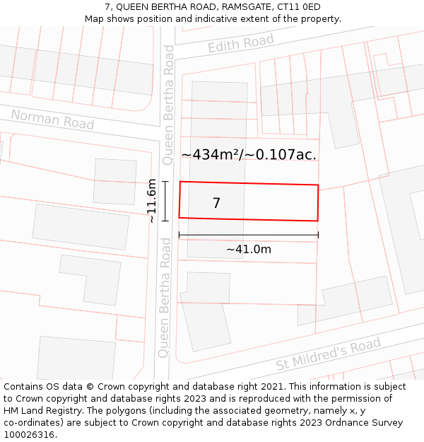 7, QUEEN BERTHA ROAD, RAMSGATE, CT11 0ED: Plot and title map