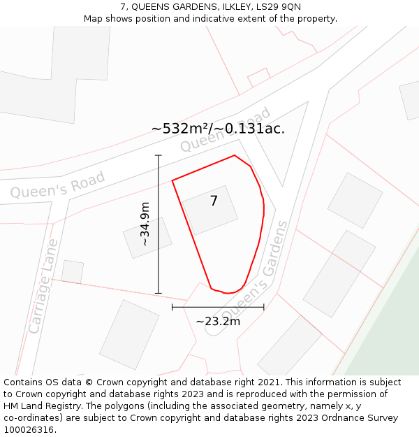 7, QUEENS GARDENS, ILKLEY, LS29 9QN: Plot and title map