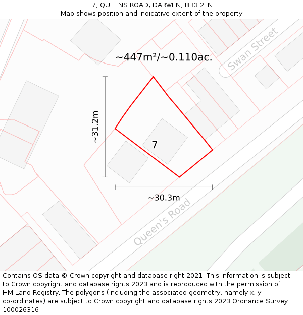 7, QUEENS ROAD, DARWEN, BB3 2LN: Plot and title map