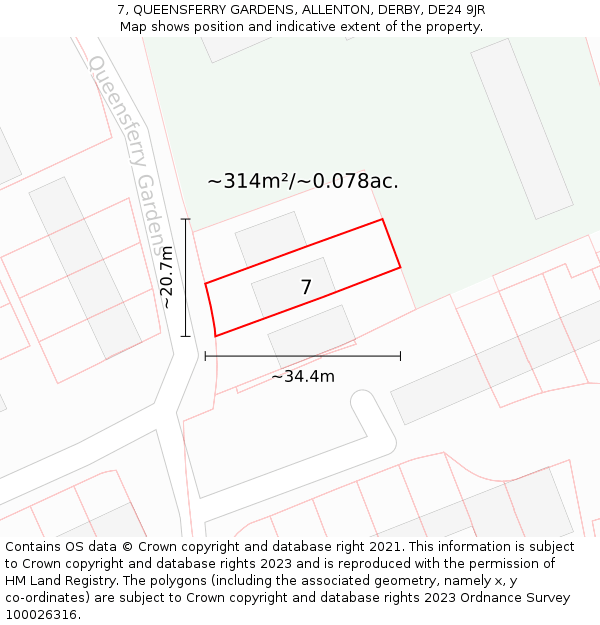 7, QUEENSFERRY GARDENS, ALLENTON, DERBY, DE24 9JR: Plot and title map