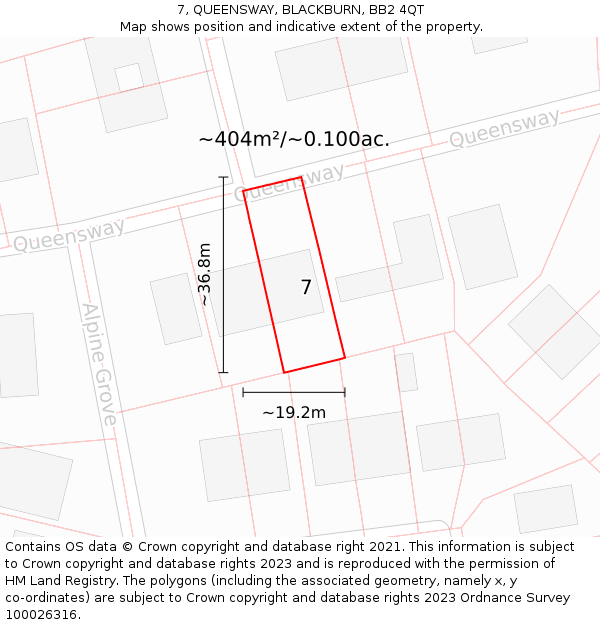 7, QUEENSWAY, BLACKBURN, BB2 4QT: Plot and title map