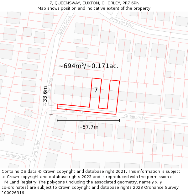 7, QUEENSWAY, EUXTON, CHORLEY, PR7 6PN: Plot and title map