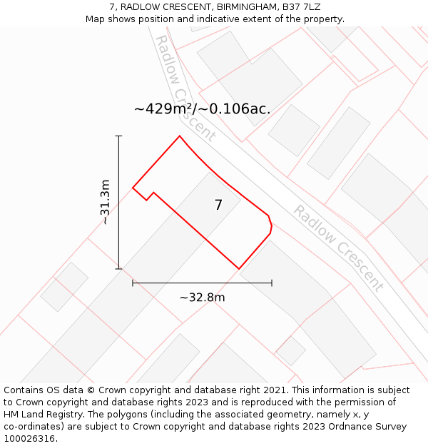 7, RADLOW CRESCENT, BIRMINGHAM, B37 7LZ: Plot and title map