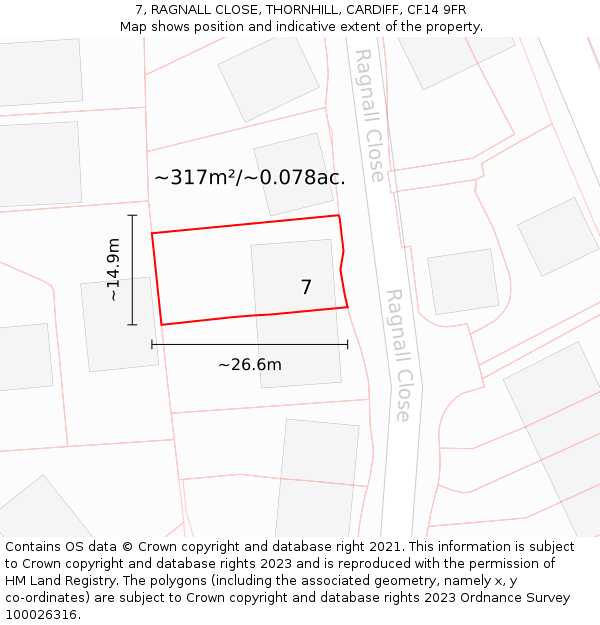 7, RAGNALL CLOSE, THORNHILL, CARDIFF, CF14 9FR: Plot and title map