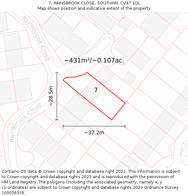 7, RAINSBROOK CLOSE, SOUTHAM, CV47 1GL: Plot and title map