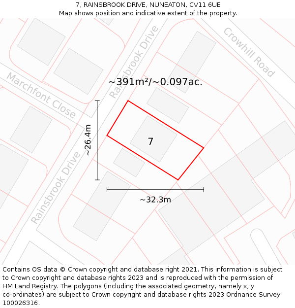 7, RAINSBROOK DRIVE, NUNEATON, CV11 6UE: Plot and title map