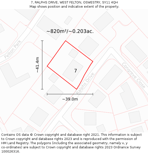 7, RALPHS DRIVE, WEST FELTON, OSWESTRY, SY11 4QH: Plot and title map