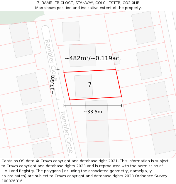 7, RAMBLER CLOSE, STANWAY, COLCHESTER, CO3 0HR: Plot and title map