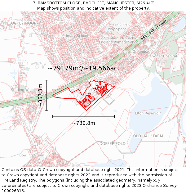 7, RAMSBOTTOM CLOSE, RADCLIFFE, MANCHESTER, M26 4LZ: Plot and title map