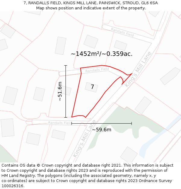 7, RANDALLS FIELD, KINGS MILL LANE, PAINSWICK, STROUD, GL6 6SA: Plot and title map