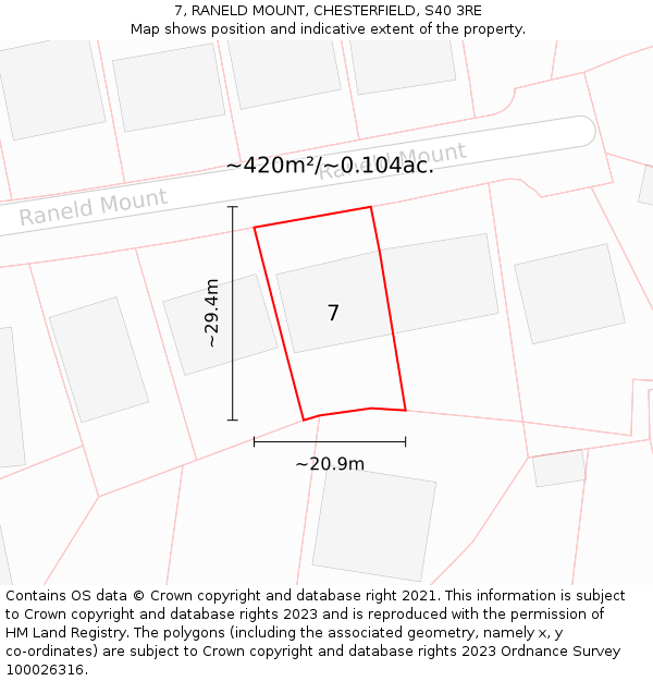 7, RANELD MOUNT, CHESTERFIELD, S40 3RE: Plot and title map