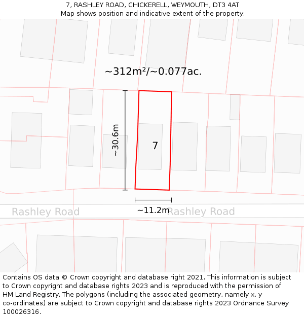 7, RASHLEY ROAD, CHICKERELL, WEYMOUTH, DT3 4AT: Plot and title map